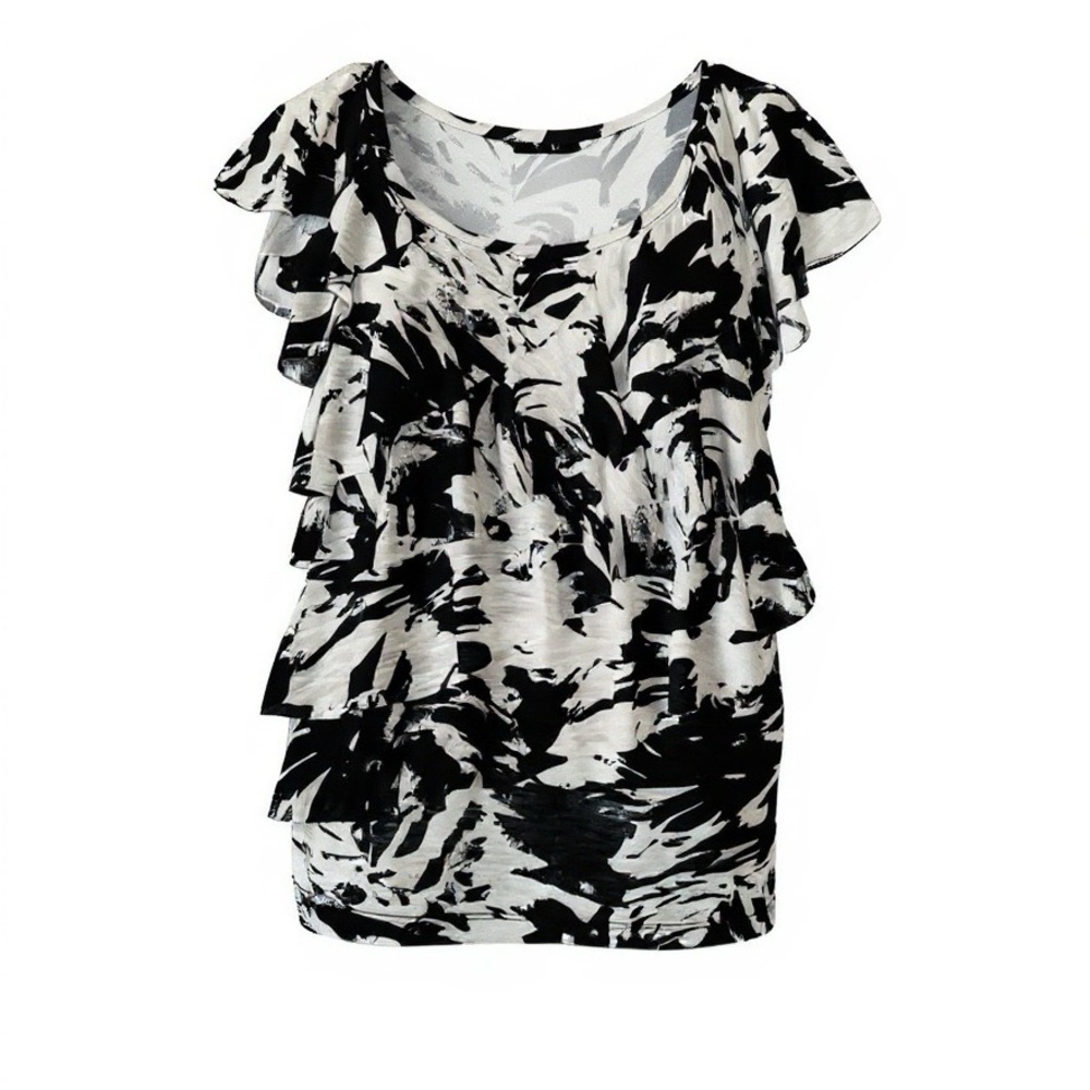 NWT Ab Studio Asymmetrical Knit‎ Top S Tiered Ruffles